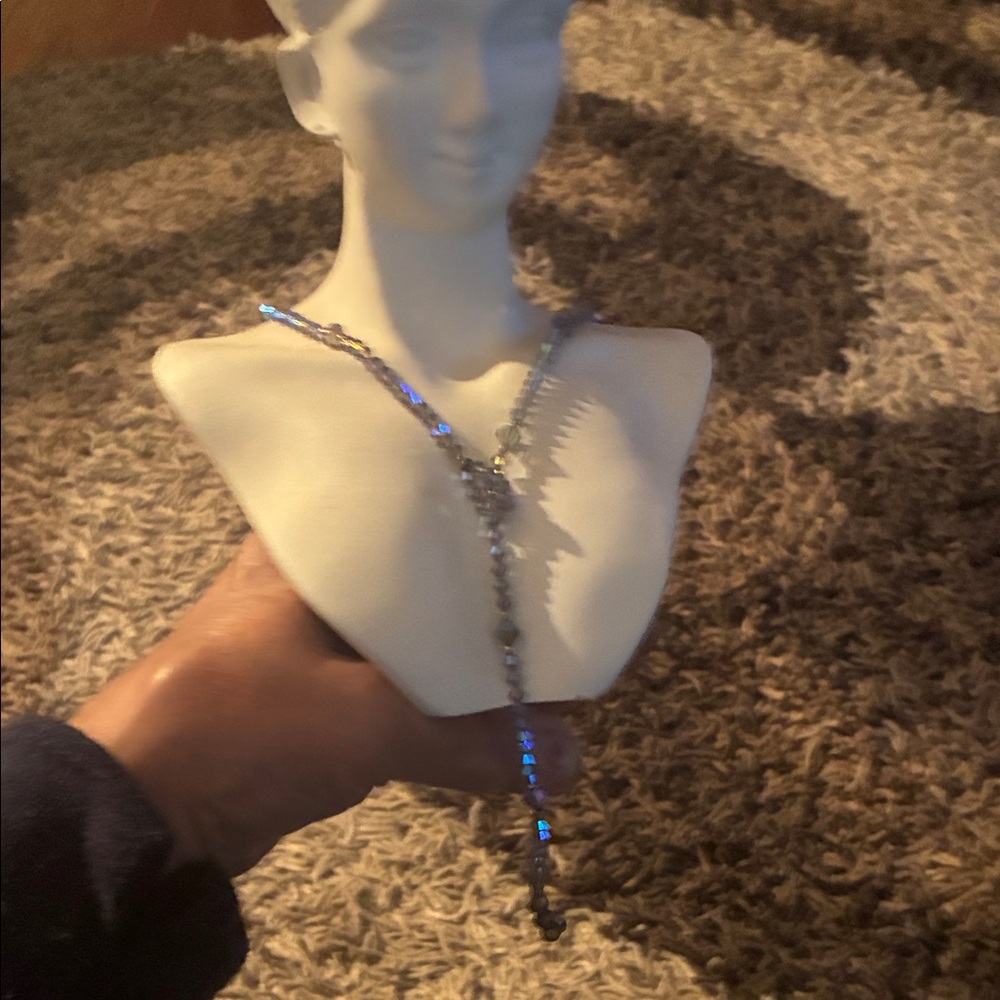Elegant Silver Blue Crystal Necklace 13 inches